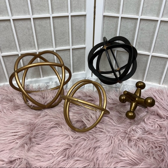 PIER 1 Geometric Gold & Black Metal Balls Spheres & Jack Decor